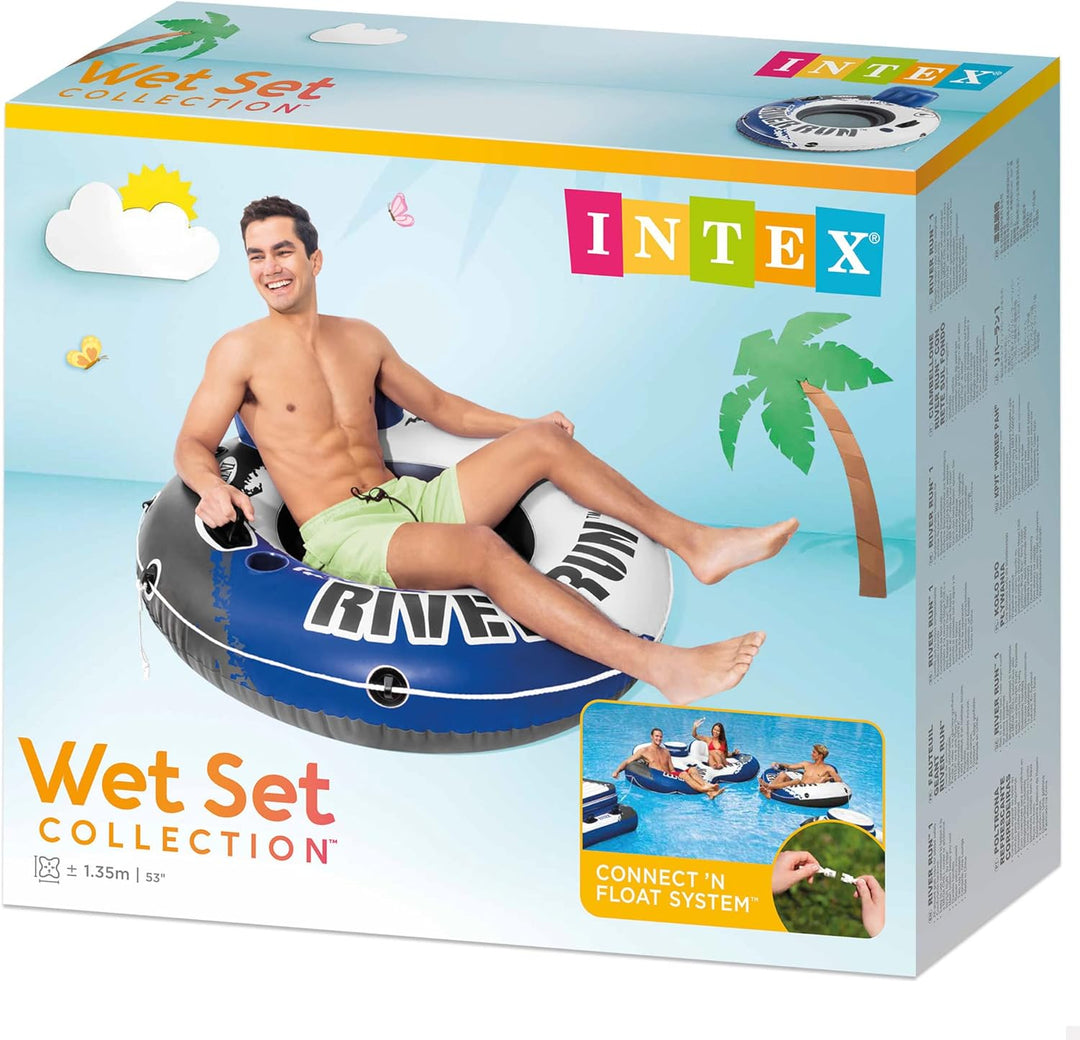 Intex River Run I - Aufblasbarer Schwimmsessel - Ø 135 cm, Weiss Blaues Rad Single, Blaues Rad Singl