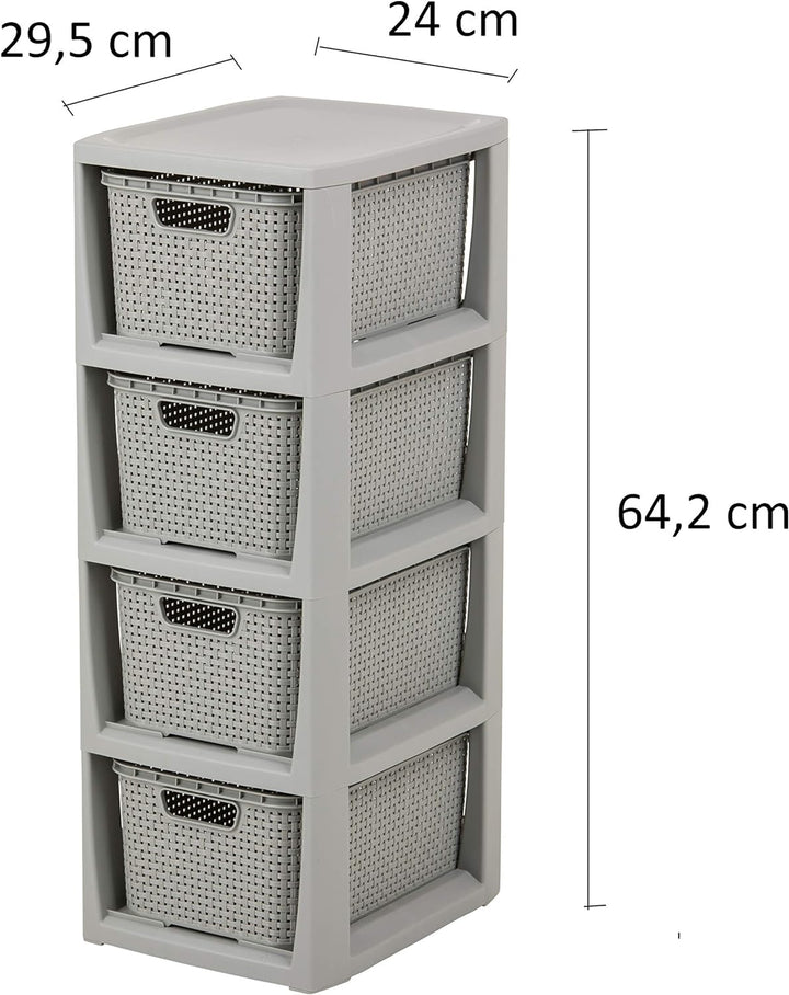 BranQ - Home essential Regal in Rattan Design, BPA-freie Kunststoff PP, Hellgrau, 29,5 x 24 x 64,2 c
