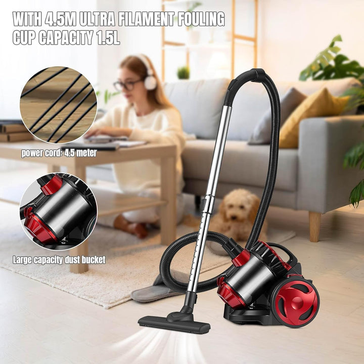Bodenstaubsauger, beutellos, 2000 W, Staubsauger mit Hochleistungs-Filtration und leisem Design, lei