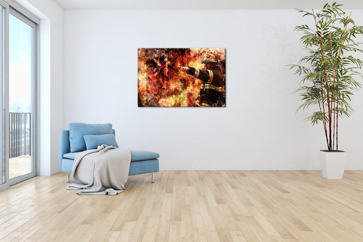 deyoli Feuerwehr Illustration Format:90x60 cm als Leinwandbild, Motiv fertig gerahmt auf Echtholzrah
