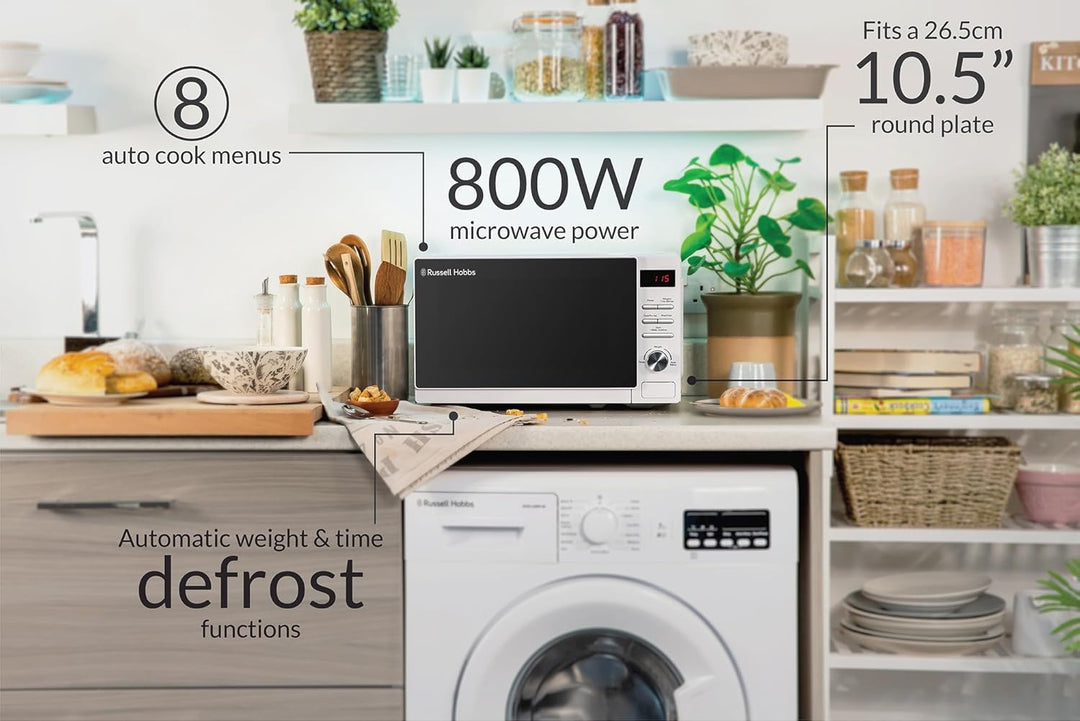 Russell Hobbs RHM2079A Digitale Solo-Mikrowelle, 20 L, 800 W, 5 Leistungsstufen, automatisches Aufta