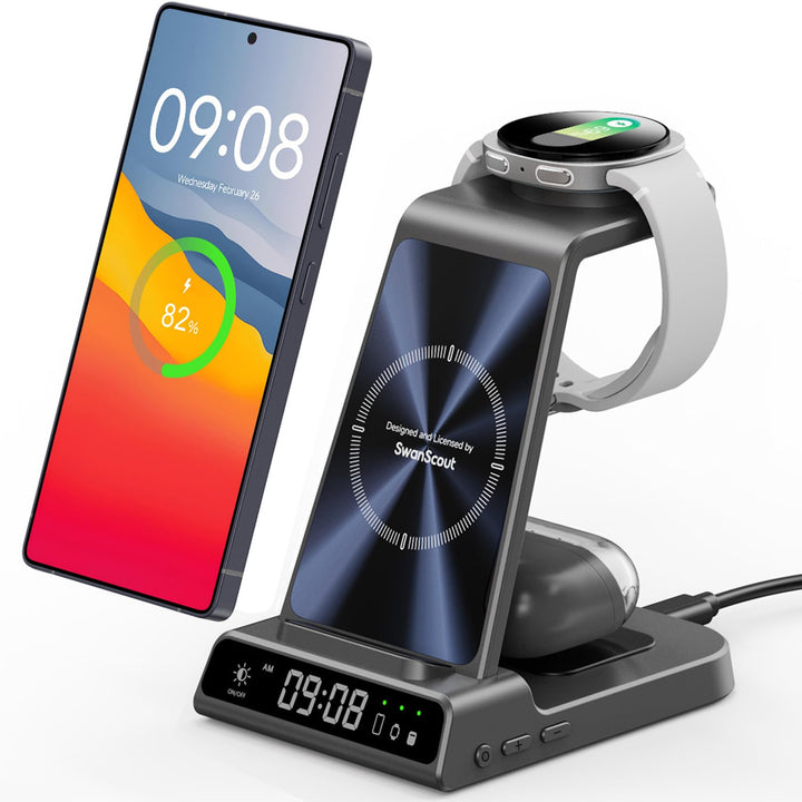 Induktive Ladestation für Samsung S25 Ultra, 3 in 1 Kabelloses Ladestation für Galaxy S25/S24/S23/Z