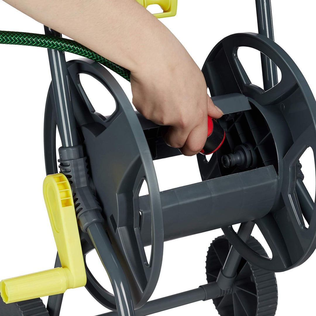 Relaxdays Schlauchwagen 45m, fahrbare Schlauchtrommel für Garten & Balkon, mit Schlauchführung, 76,5