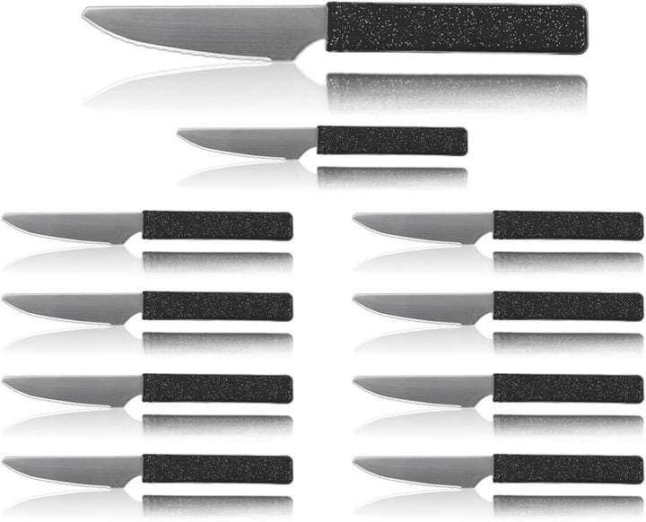LaXon Messer, Frühstücksmesser, 10 Stk. schwarz, Brotmesser mit Wellenschliff, schwarzes Messer Set,