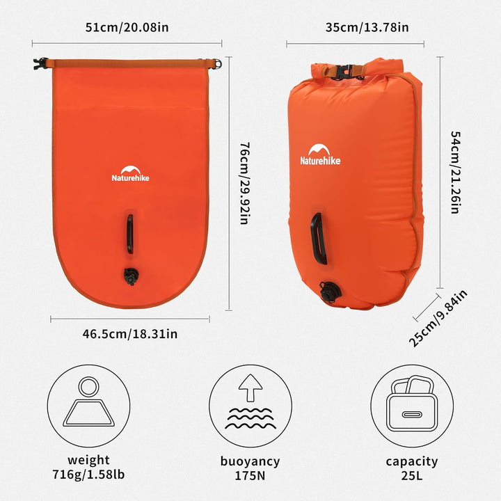 Naturehike 18L Schwimmboje Zwei Airbags Swim Boje Trockensack wasserdichte Strandtasche mit Verstell