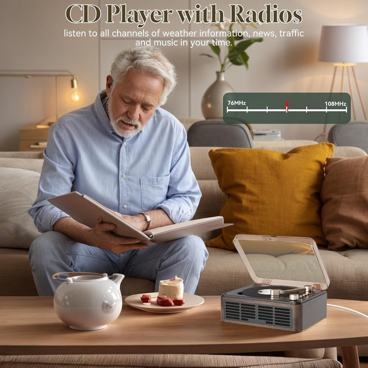 KOVCDVI CD Player Bluetooth Retro Radio mit CD Player mit Lautsprecher Unterstützung USB & AUX-Wiede