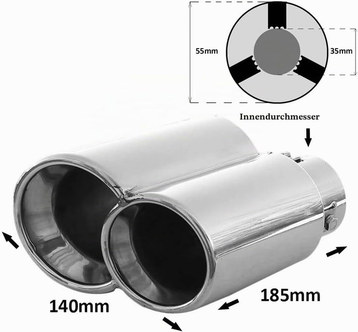 Doppel Auspuffblende Endrohr Auspuff Universell Schalldampfer Doppelendrohr Endrohrblende Sport Spor