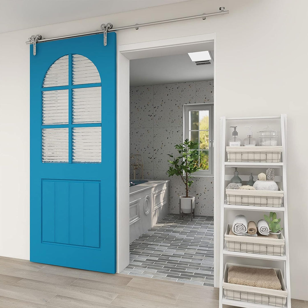 TSMST 200cm/6.6ft Edelstahl Laufschiene Schiebetürbeschlag für Einzelne Holztüren, Reibungslos und L