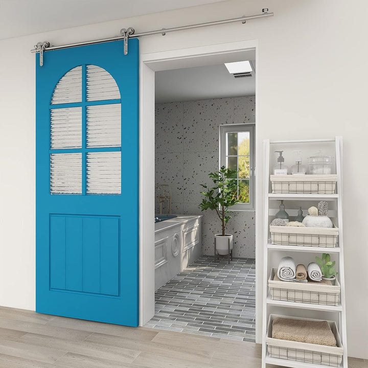 TSMST 200cm/6.6ft Edelstahl Laufschiene Schiebetürbeschlag für Einzelne Holztüren, Reibungslos und L