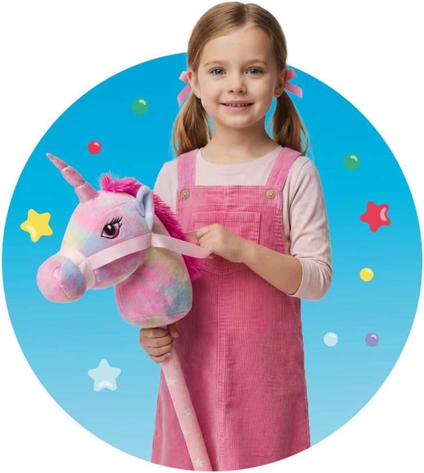 TRENDHAUS 968869 - Rainbow Power Steckenpferd Einhorn, ca. 11,5 x 24 x 77 cm, Hobby Horse mit Sound,