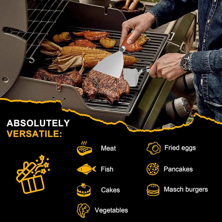 Gimars Grillspachtel Set 4 Stück Plancha Spachtel Plancha Zubehör mit Gross Grillwender Pizza Spacht