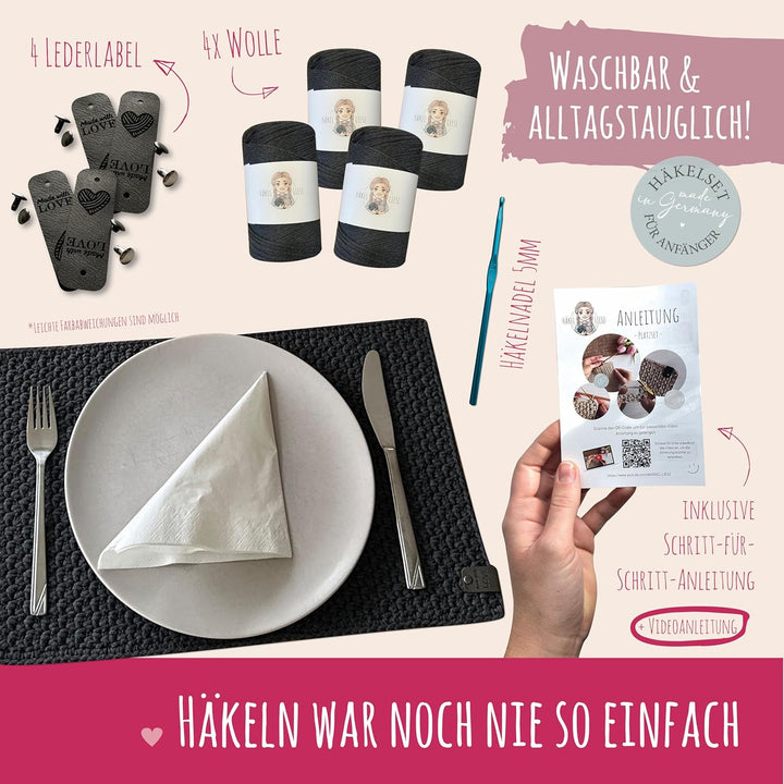 HÄKEL LIESE Häkelset für Anfänger – Platzsets häkeln & Tischsets Stoff selbst machen | DIY Häkelset