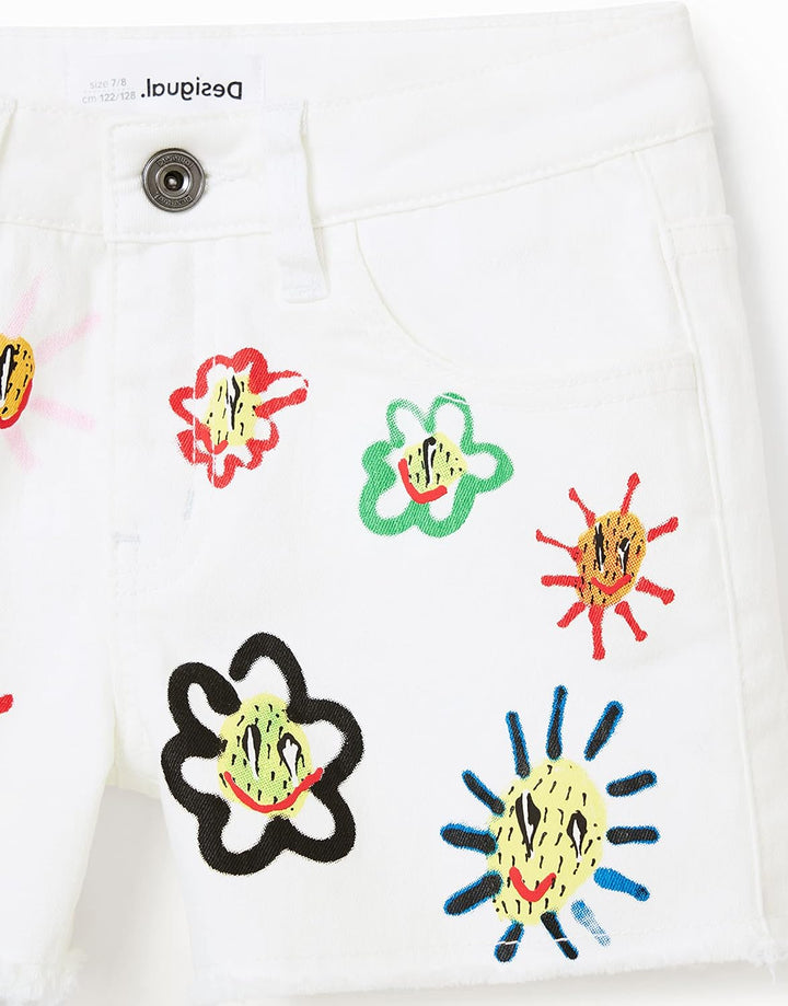 Desigual Mädchen Denim_Flowers Jeans 12 Jahre Weiss, 12 Jahre Weiss