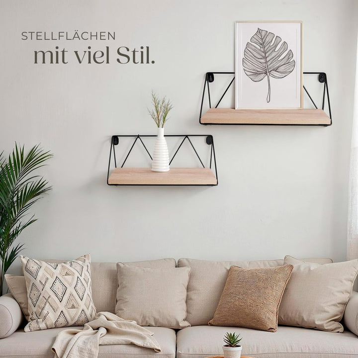 tectake® Industrial Wandregal Holz, 2er Set Regal Wand, Regale, Hängeregal, für Deko Wohnzimmer, Sch