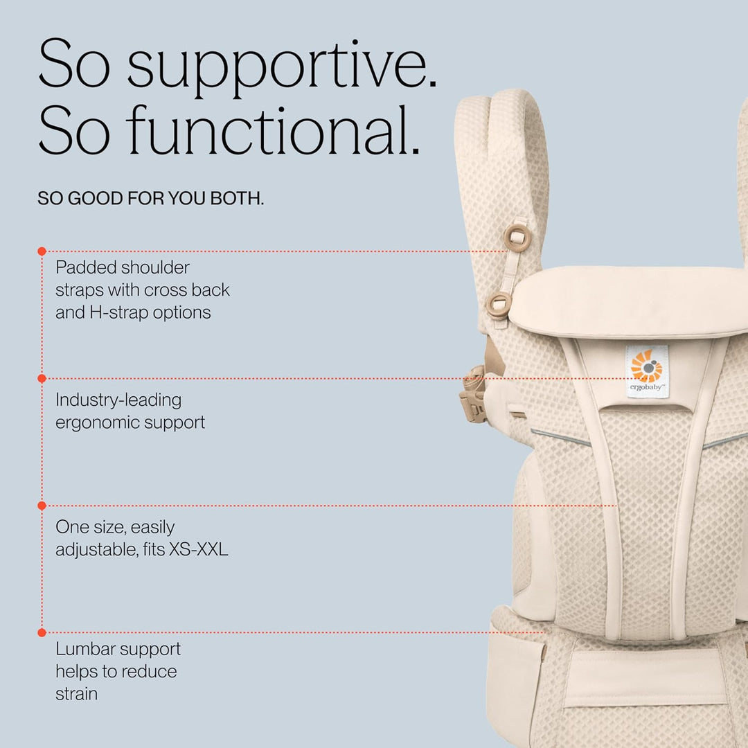 Ergobaby Omni Breeze Babytrage für Neugeborene ab Geburt bis 20kg, 4 Positionen SoftFlex Mesh Ergono