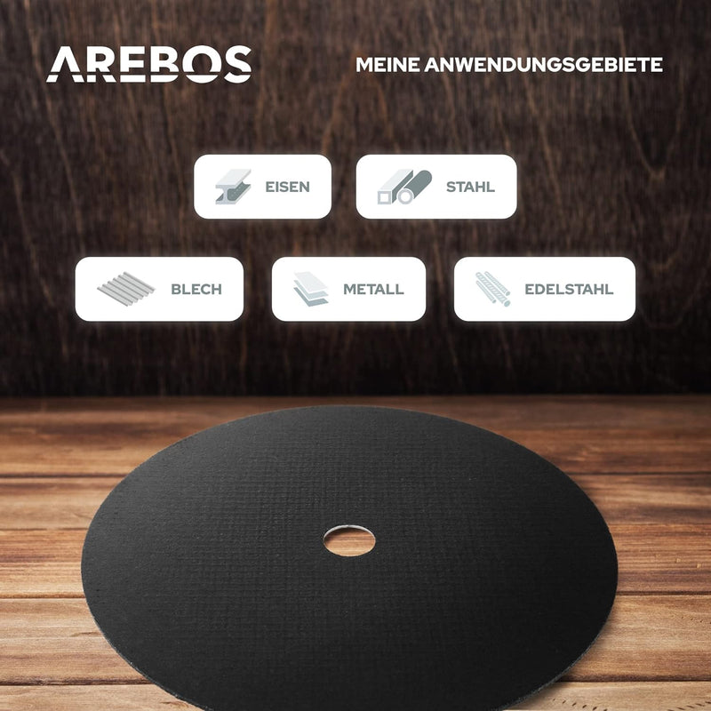 Arebos Trennscheiben Ø 180 mm, 50 Stück | geeignet für Stahl, Edelstahl, Inox, Eisen, Blech, Metall
