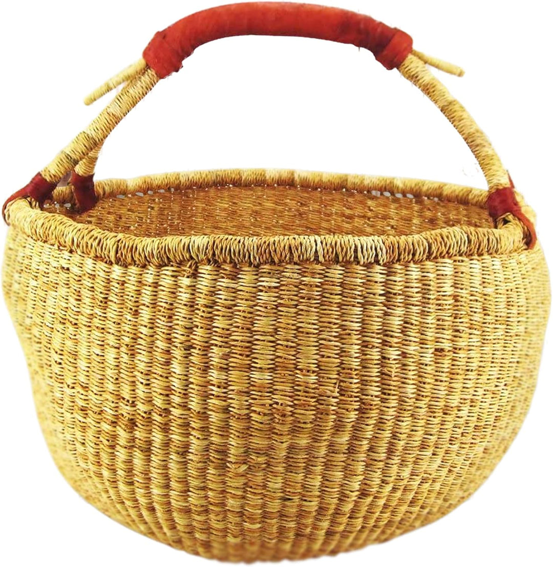 Ciffre ca. 40cm Bolga Rundkorb Korb Afrika Ghana Einkaufskorb Ledergriff Natur Naturfarbe