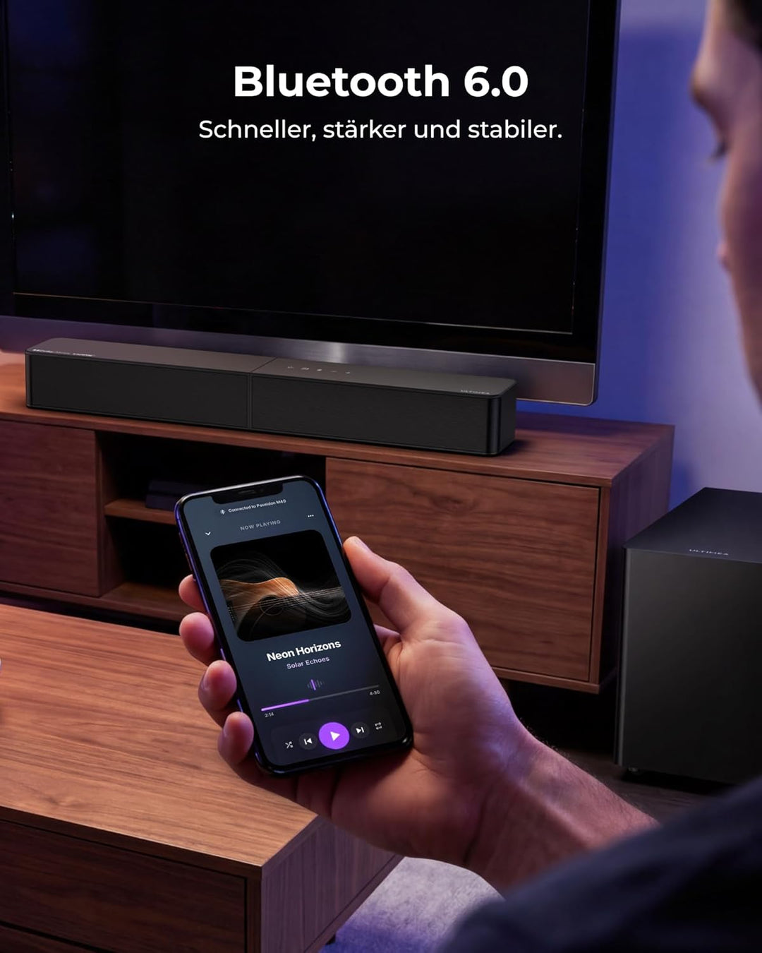 ULTIMEA 2.1 Soundbar mit kabellosem Subwoofer, Dolby Atmos, VoiceMX, BassMX, Soundbar für Smart TV,