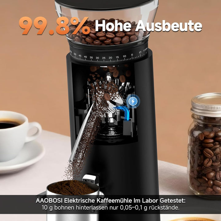 AAOBOSI Kaffeemühle Elektrisch, Kaffeemühle Siebträger mit 60 Mahlgrad Einstellbar, Kaffeemühle Kege