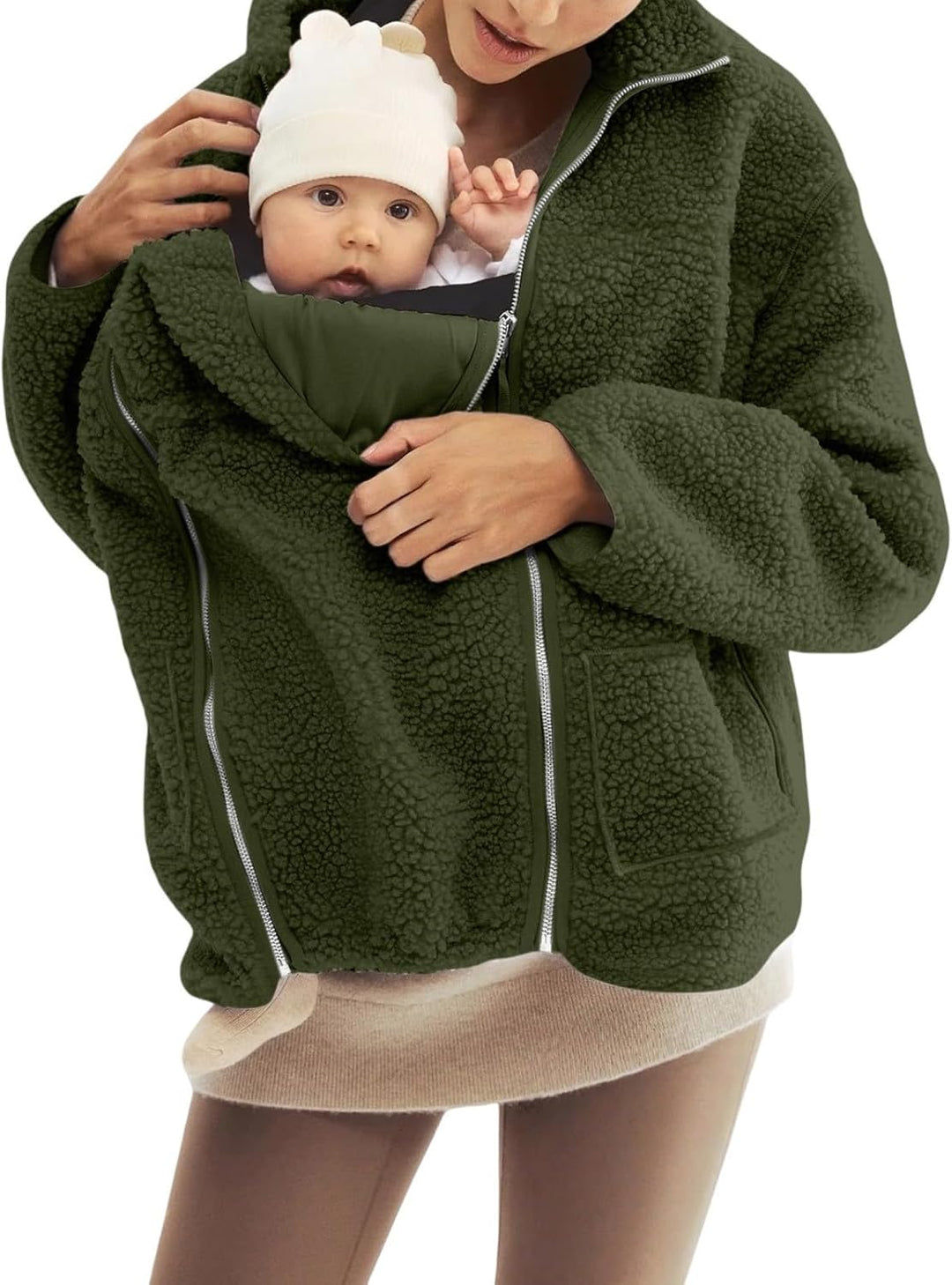 Umstandsjacke mit Babyeinsatz Warm Teddy Fleecejacke Umstands Baumwolljacke Winter Umstandsmode 2 in