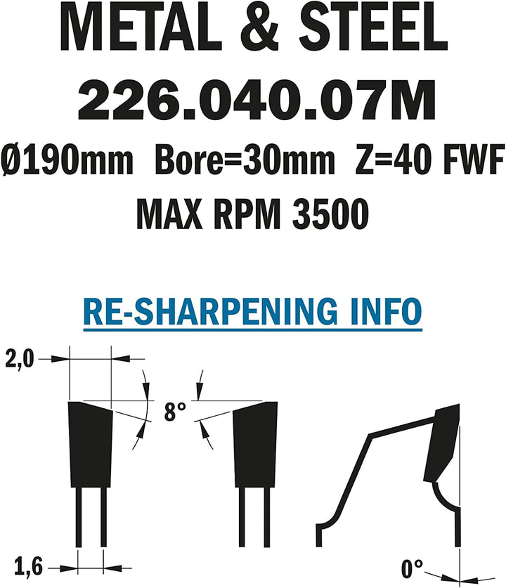 CMT Orange Tools 226.040.07 M – für Metalle Kreissägeblatt 190 x 2 x 30 Z 40 FWF 8 Grad