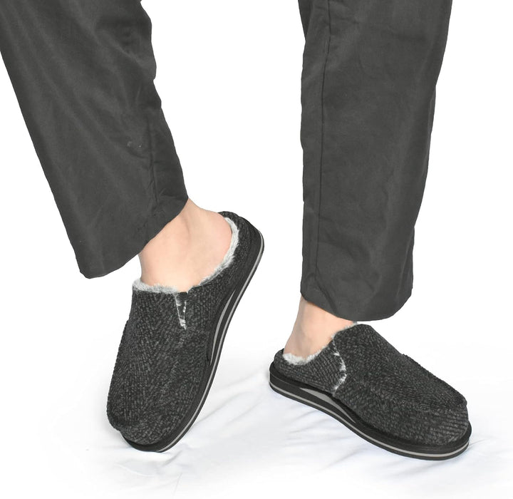 ONCAI Hausschuhe Herren Komfort Pantoffeln Plüsch Streifen Hüttenschuhe Wärme Cord Flauschig Slipper