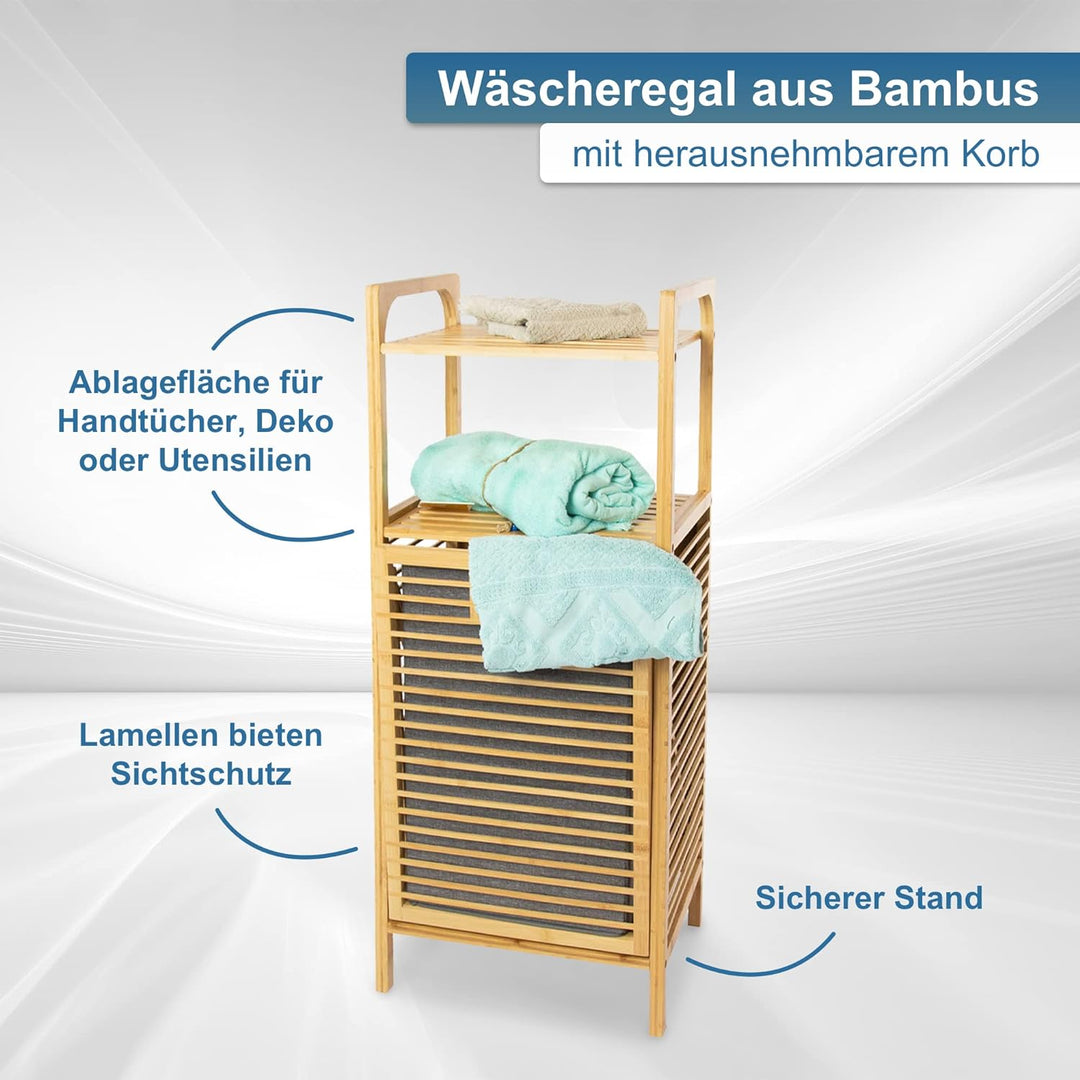 osoltus Edge Wäschesortierer - Bambus Bad-Regal mit ausklappbarem Wäschekorb - Wäsche-Schrank - Bad-