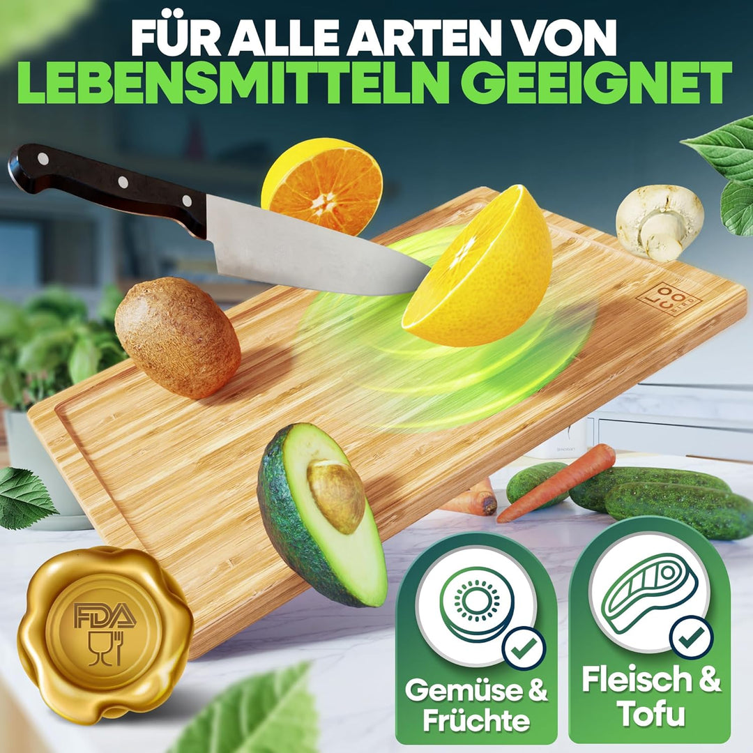 Loco Bird Schneidebrett Holz 45x30x2cm – Grosses Holzbrett aus Bambus für die Küche, messerschonende