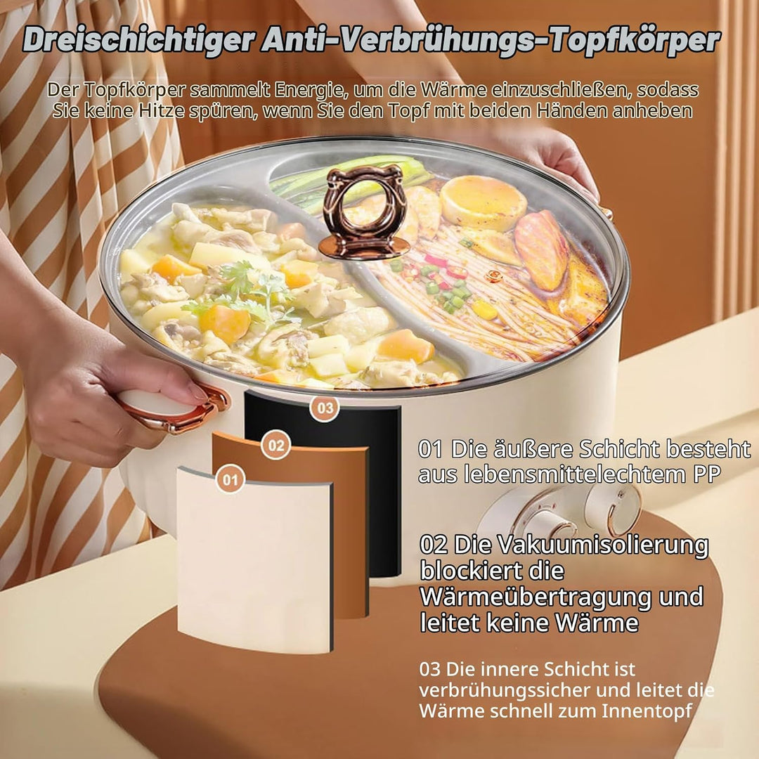 Hotpot Elektrisch Pot, 6L Hot Pot Elektrisch, 2000W Tragbare Multifunktionale Antihaft-Bratpfanne mi