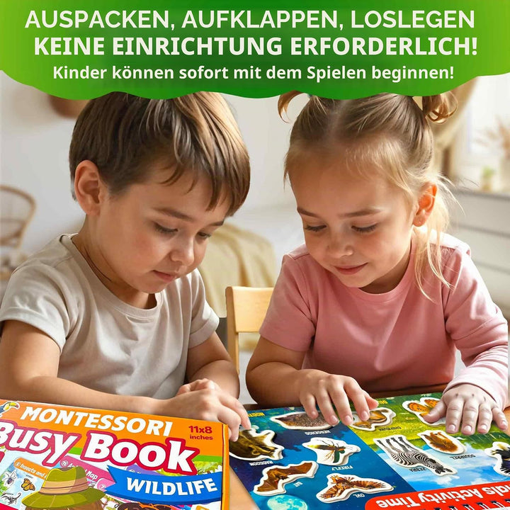 QUOKKA Montessori Spielzeug Busy Book ab 3 4 Jahre - Wildtiere 15 Bildungsaktivitäten - Vorschule Le