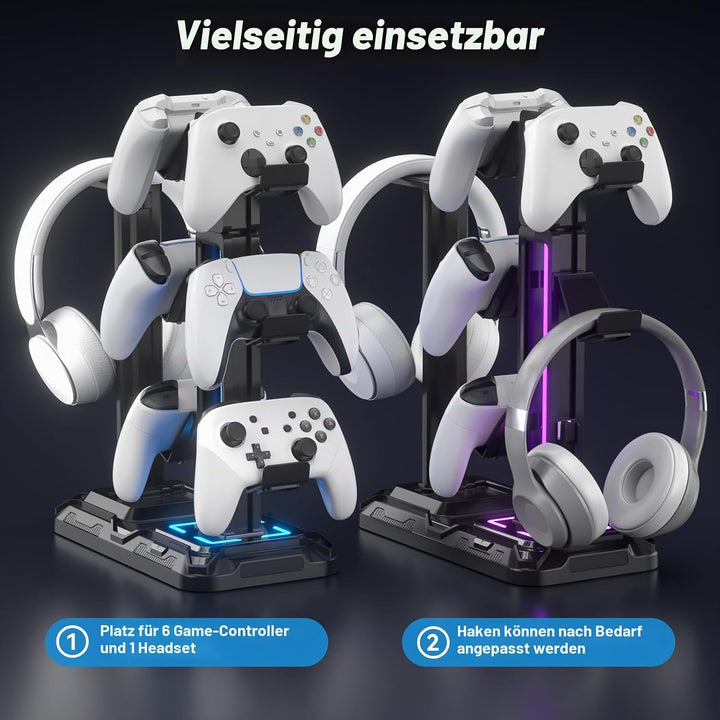 KDD Multi Gaming Headset Halterung mit 9 Lichtmodi - Drehbarer Controller Halter - Universal Kopfhör