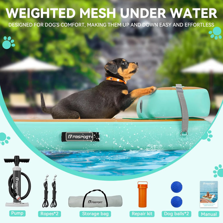 FBSPORT Hunderampe Aufblasbare Hunde Wasserrampe, Hundeboot Rampe Schwimmende Dock Leiter für Pool,