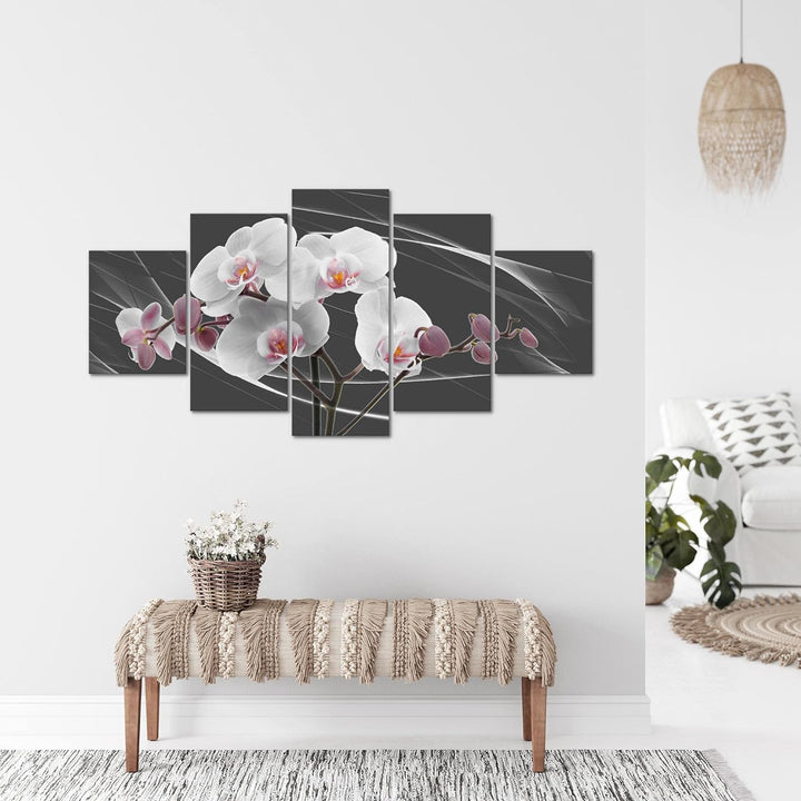 Runa Art - Bilder Blumen Orchidee 200 x 100 cm 5 Teilig XXL Wanddekoration Design Rosa Grau 202951c