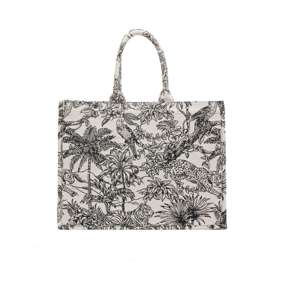 NCDUANSAN Grosse Kapazität Handtasche Leinen Baumwolle Blume Stickerei Retro Exquisite Doodle Mode E