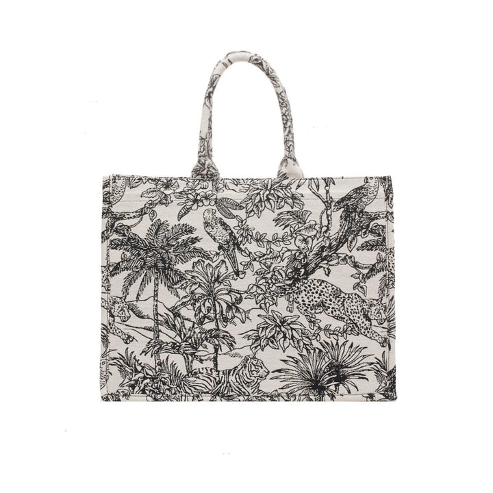 NCDUANSAN Grosse Kapazität Handtasche Leinen Baumwolle Blume Stickerei Retro Exquisite Doodle Mode E