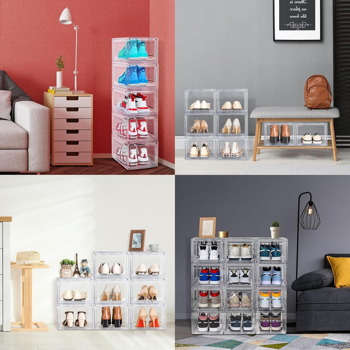 Clear Sturdy Shoe Storage Box Stackable Shoe Organizer X-Large Shoes Bin Space Saving Shoe Container