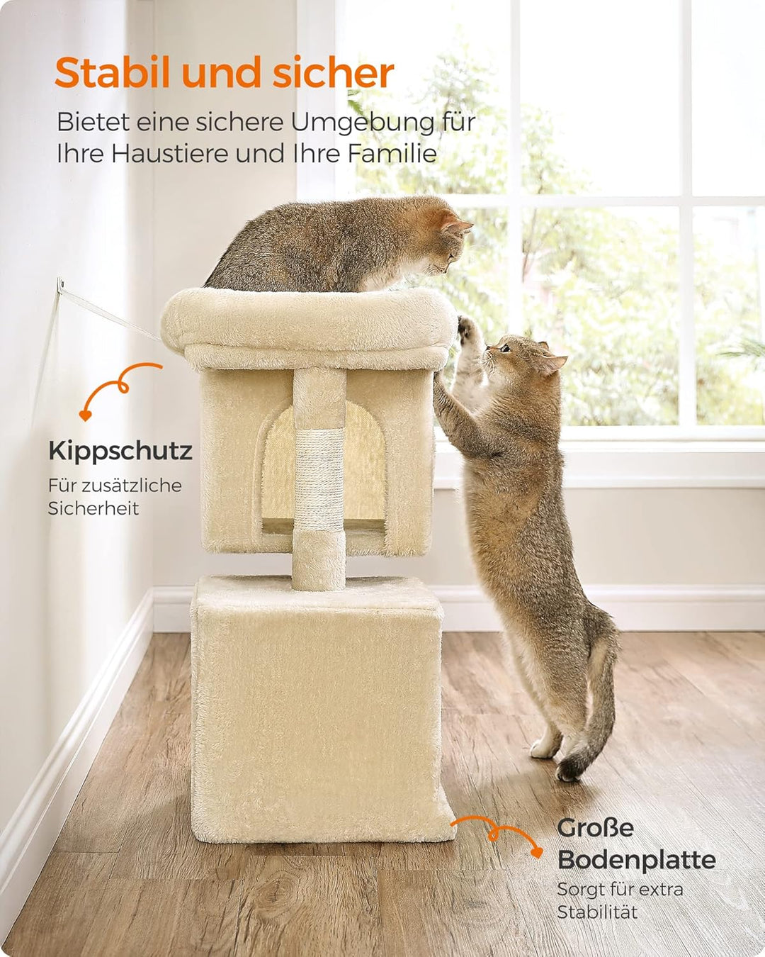 Feandrea Kratzbaum klein, 67 cm Katzenbaum, Katzenhaus für Kätzchen bis zu 3 kg, grosse Plattform, S