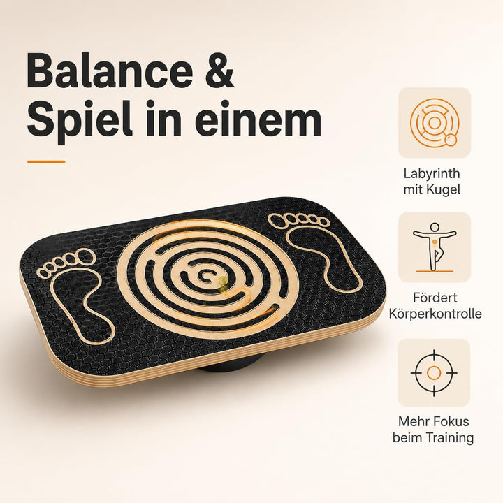 Balance Board Holz mit Labyrinth | Balancierbrett für Kinder, Gleichgewichtstrainer für Fitness, The