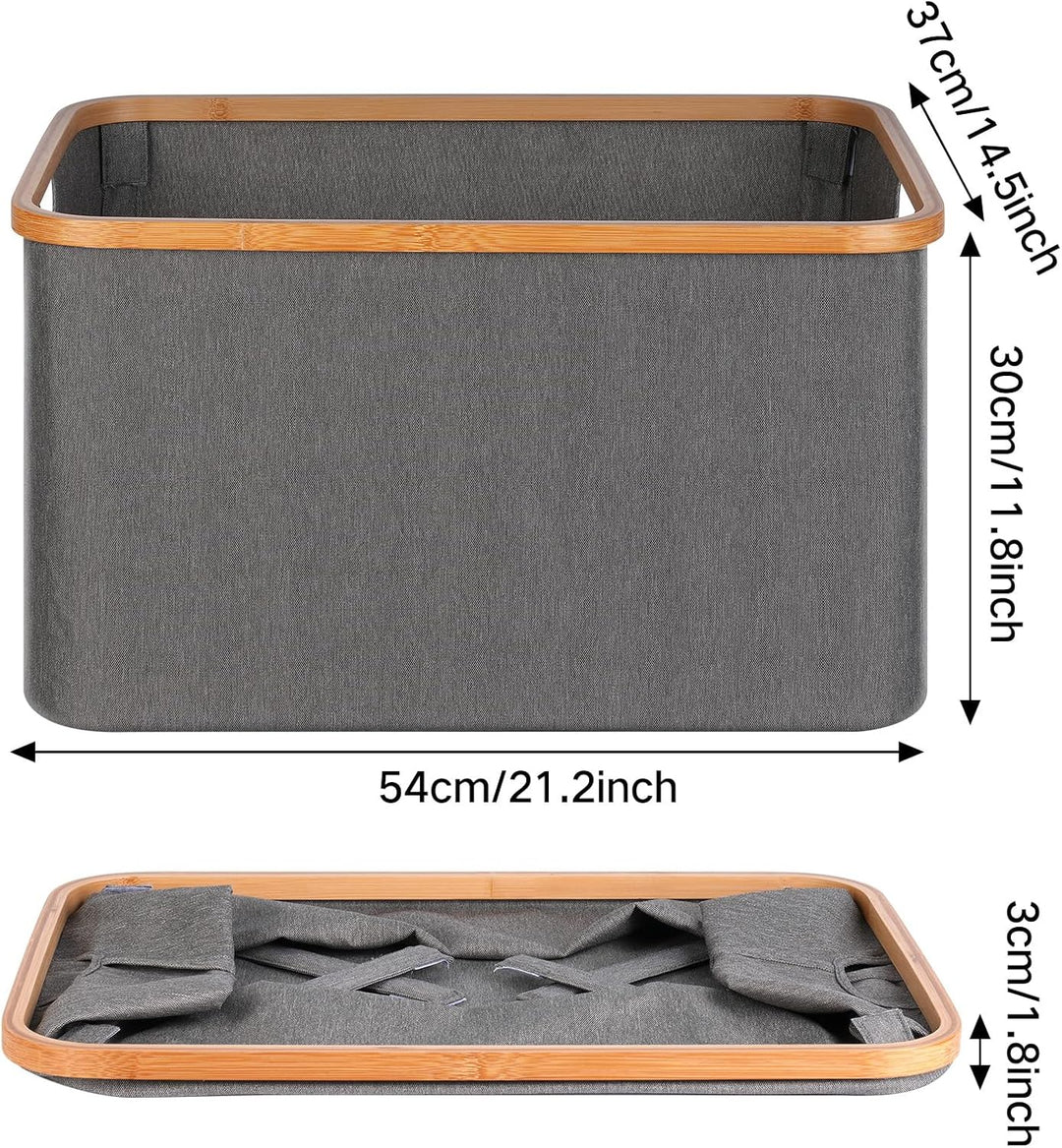 efluky Faltbarer Wäschekorb 60L, Bambus Stoff Faltbarer Storage Basket, Aufbewahrung Klappbar Wäsche