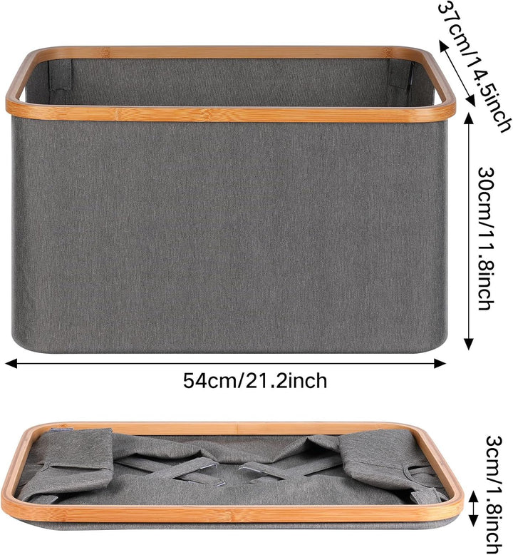 efluky Faltbarer Wäschekorb 60L, Bambus Stoff Faltbarer Storage Basket, Aufbewahrung Klappbar Wäsche