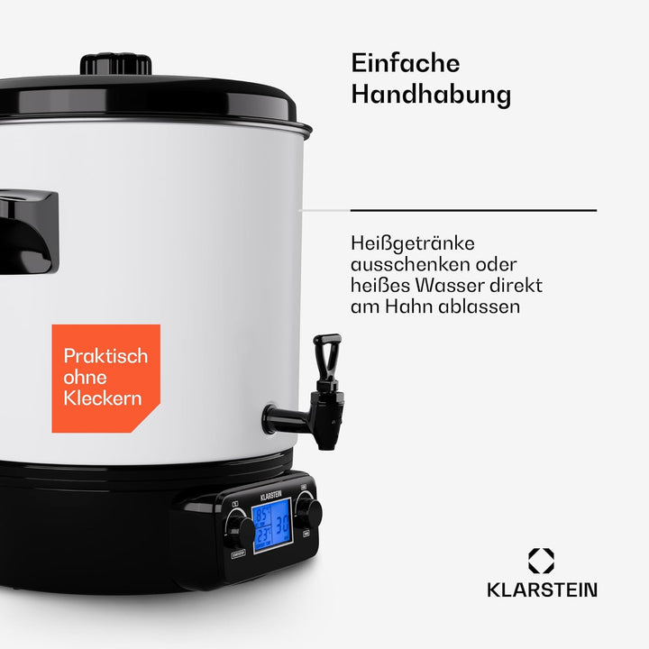 Klarstein Einkochautomat mit Hahn, 27L Digital-Einkochautomat, 1800W Edelstahl-Einkochtopf, Einkocha