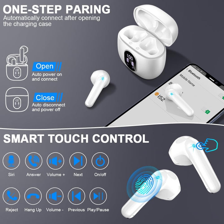 Bluetooth Kopfhörer, Kopfhörer Kabellos Bluetooth 5.4 In Ear kopfhörer bluetooth mit 4 Mic, 50H Kabe