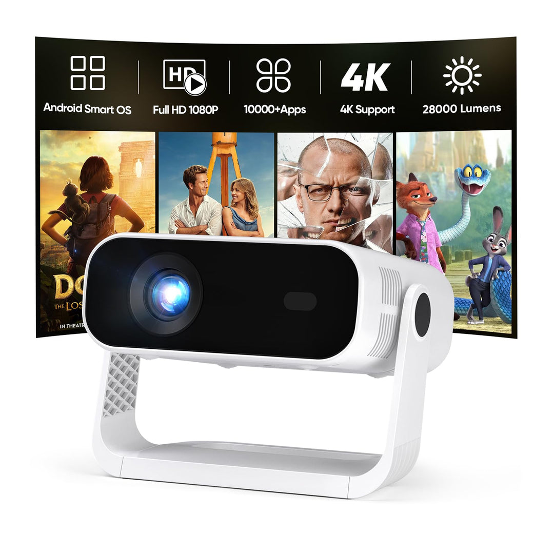 Wielio Beamer mit integrierter App, tragbarer Projektor Full HD 1080p, Android 14, WiFi6&amp;BT5.2, auto