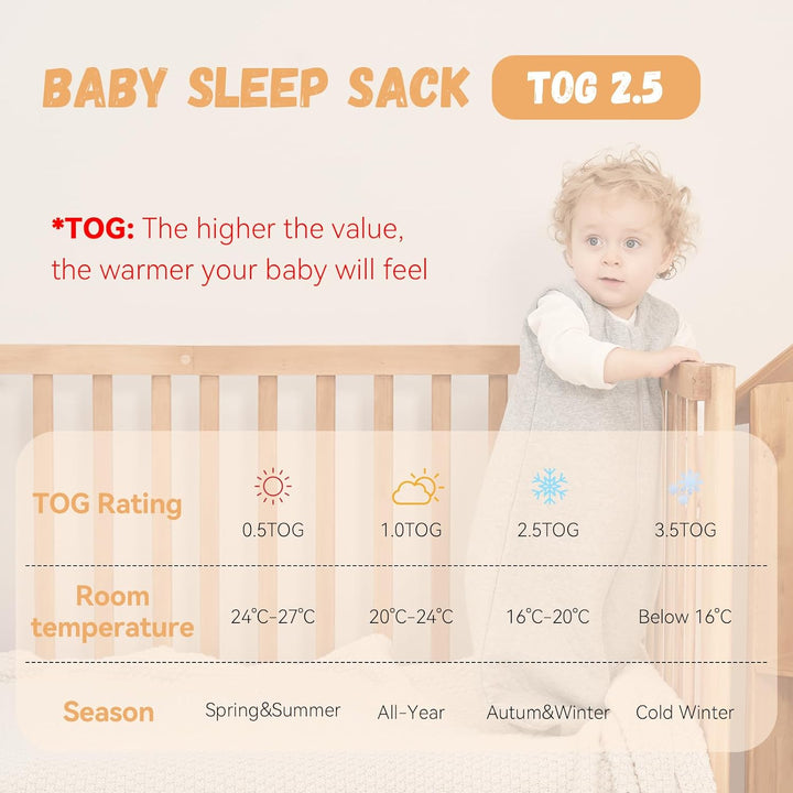Yoofoss Baby Schlafsack Baumwolle 2.5 TOG Warm Baby Winterschlafsack Weich Babyschlafsack Neugeboren