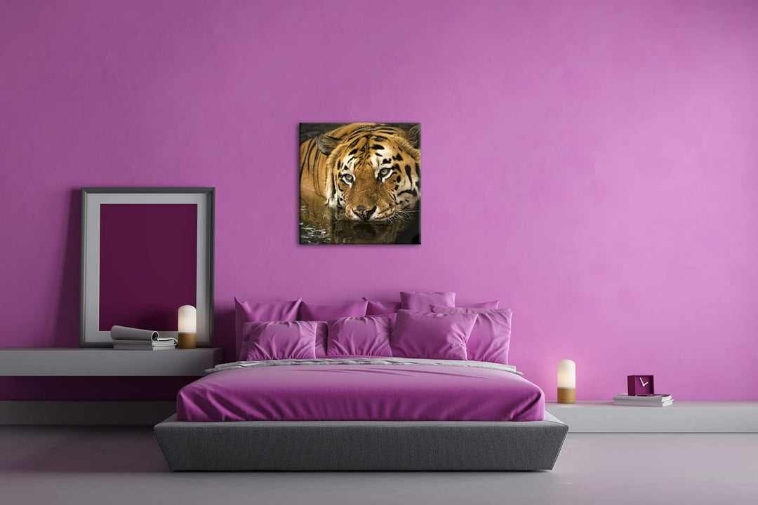 deyoli lauernder Tiger Format: 70x70 cm als Leinwandbild, Motiv fertig gerahmt auf Echtholzrahmen, H