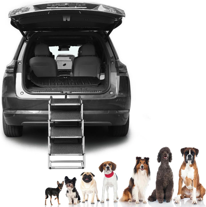 QWORK® 4-Stufen Klappbar Hundetreppe Auto, Anti-Rutsch Einstiegshilfe Auto für Kleine & Grosse Hunde