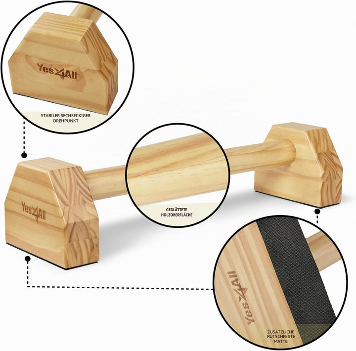 Yes4All Liegestützgriffe, Holz/Stahl Parallettes, Grosser Push Up Bar &amp; Dip Barren, Rutschfeste Lieg
