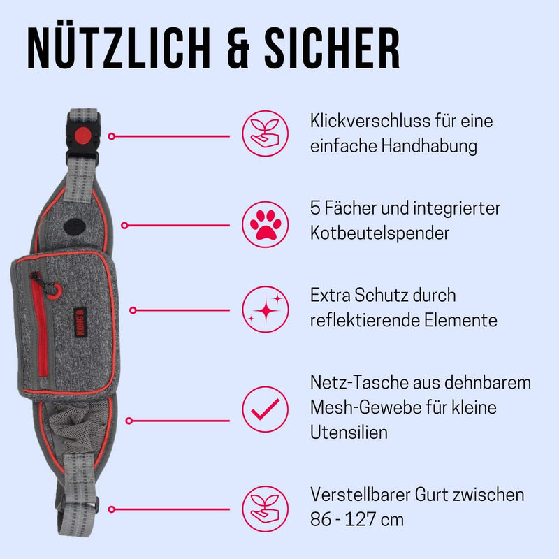 KONG Leckerlibeutel für Hunde in grau I Bauchtasche Hundetraining mit reflektierendem Gurt & Kotbeut