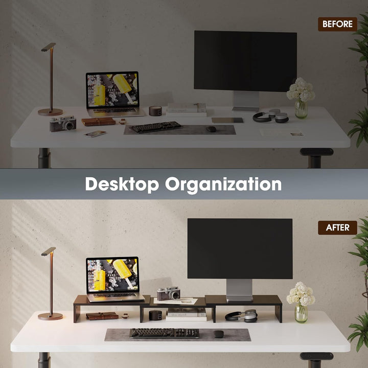 FITUEYES Dual Monitorständer aus Holz, Verstellbare Länge und Schwenkwinkel Bildschirmständer, Monit