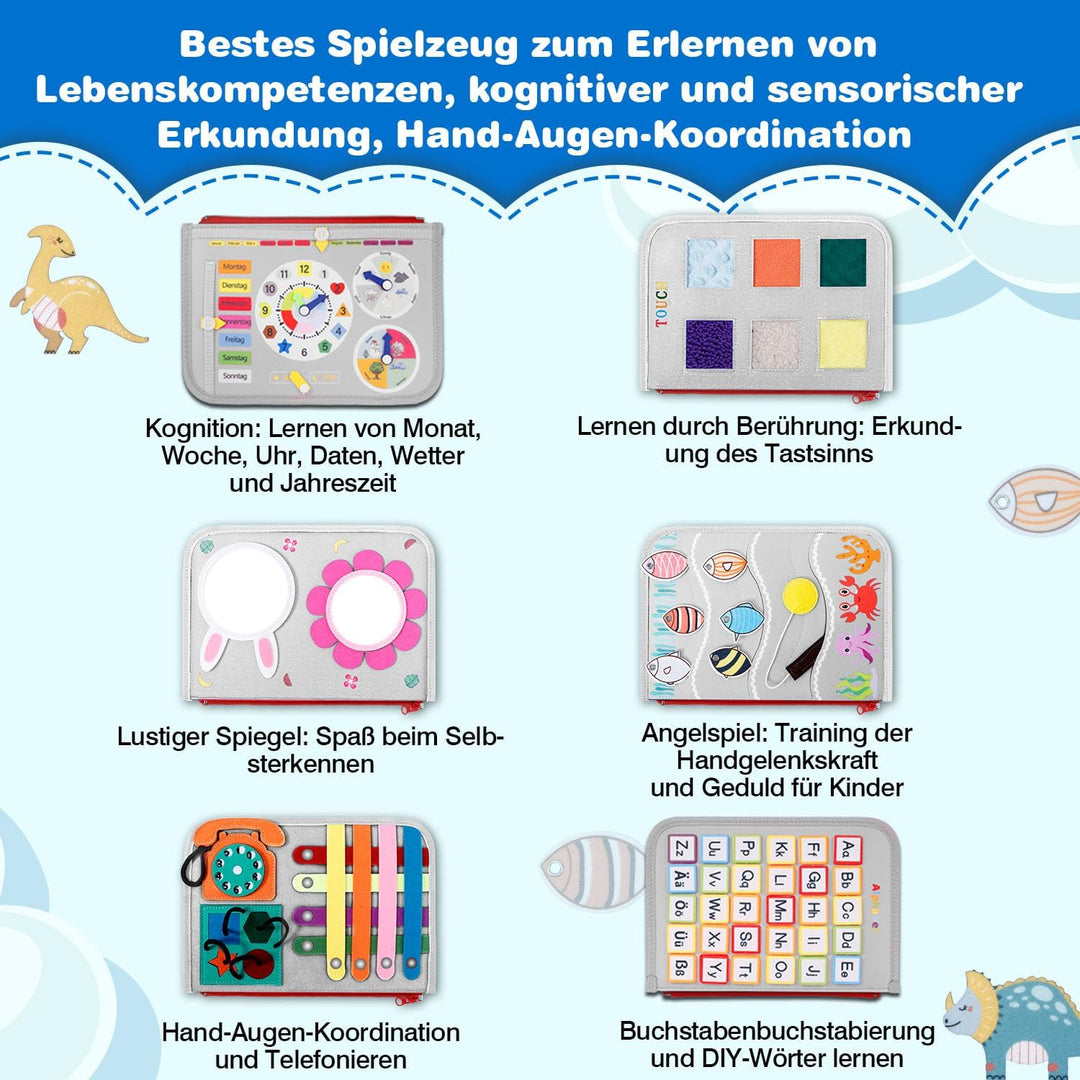 JHkim Montessori Busy Board Deutsch, Baby Spielzeug ab 1 2 3 4 Jahre, Kleinkinder Activity Board, Ge